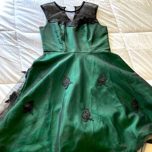 Green silk and lace dress